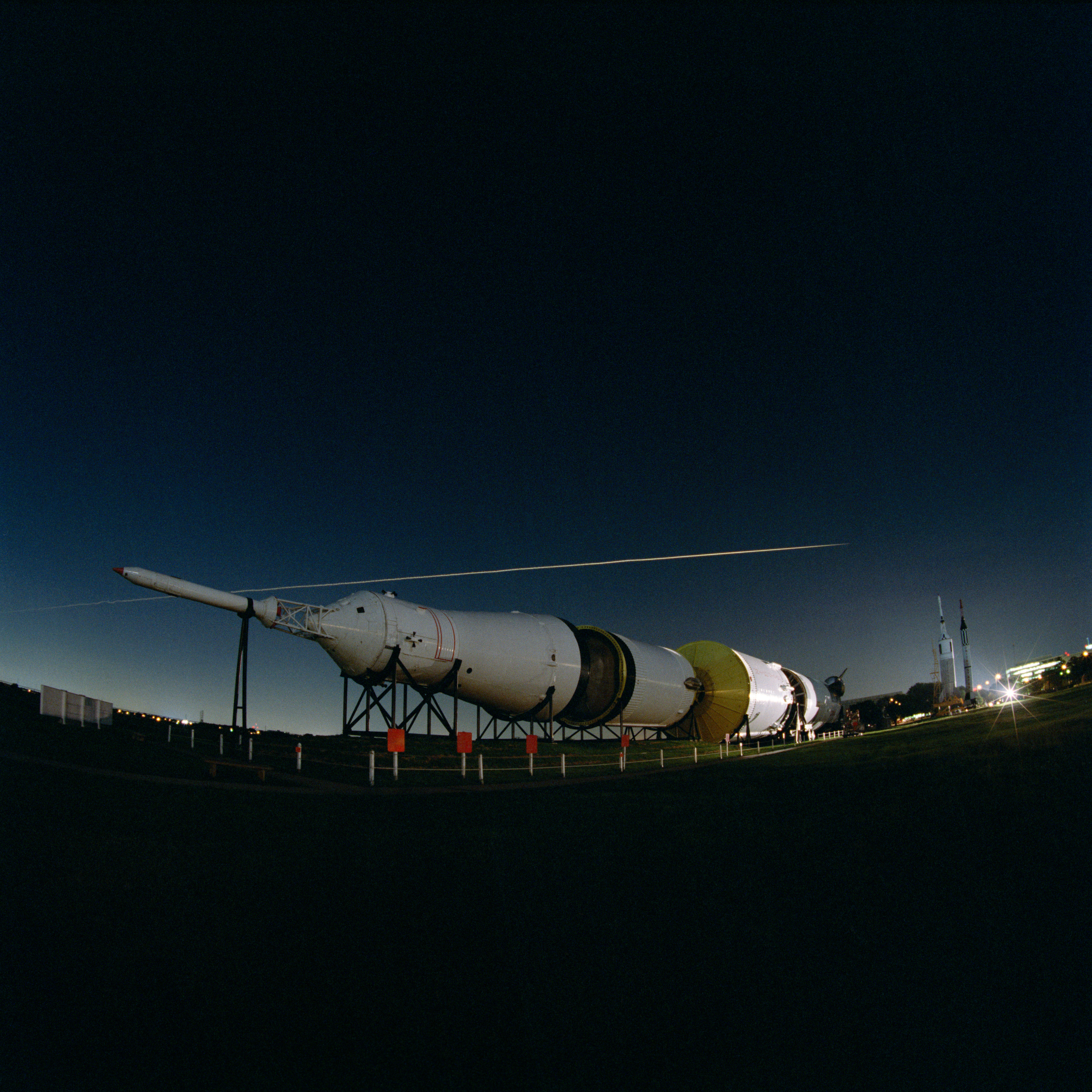 Saturn V at JSC Rocket Park at night
