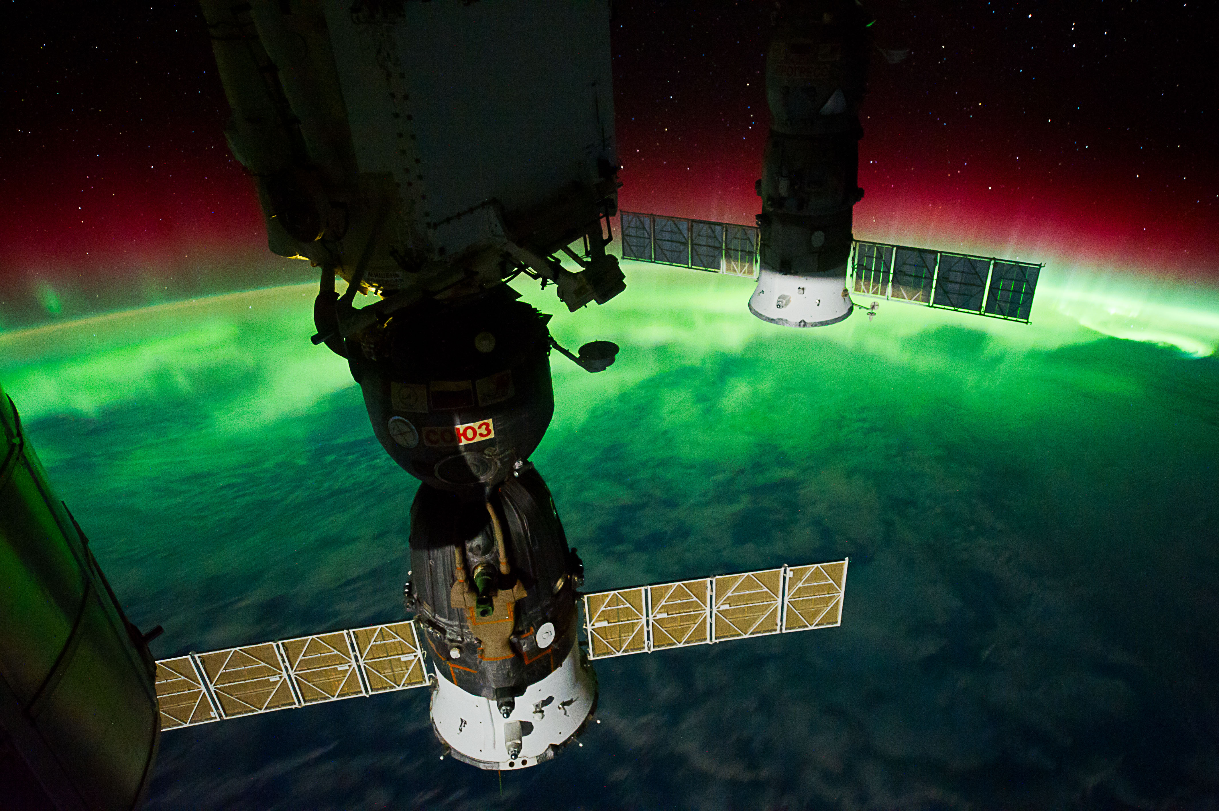 ISS with aurora borealis